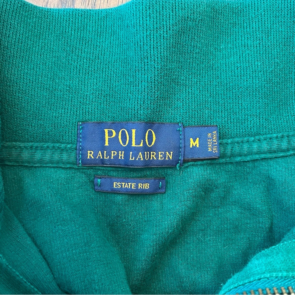 Polo Ralph Lauren Estate Rib 1/4 Zip Green Long Sleeve Mens Medium - Picture 2 of 6